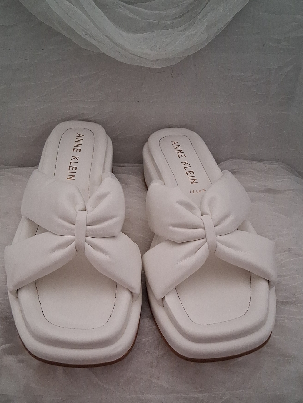 Anne Klein White Knotted Slide Mules